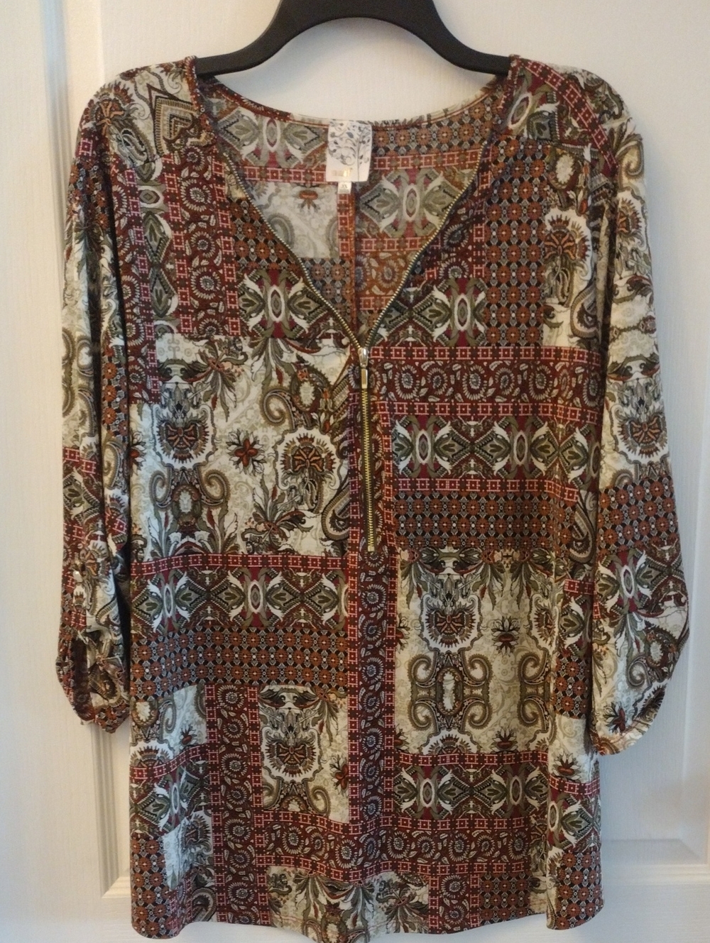 NAIF  Zip-Front Tunic in Olive, Rust & Cream